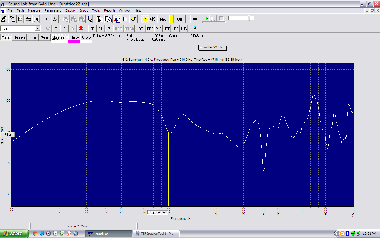 Speaker (QSC K8) Frequency Response at 1 ft away with TEF25